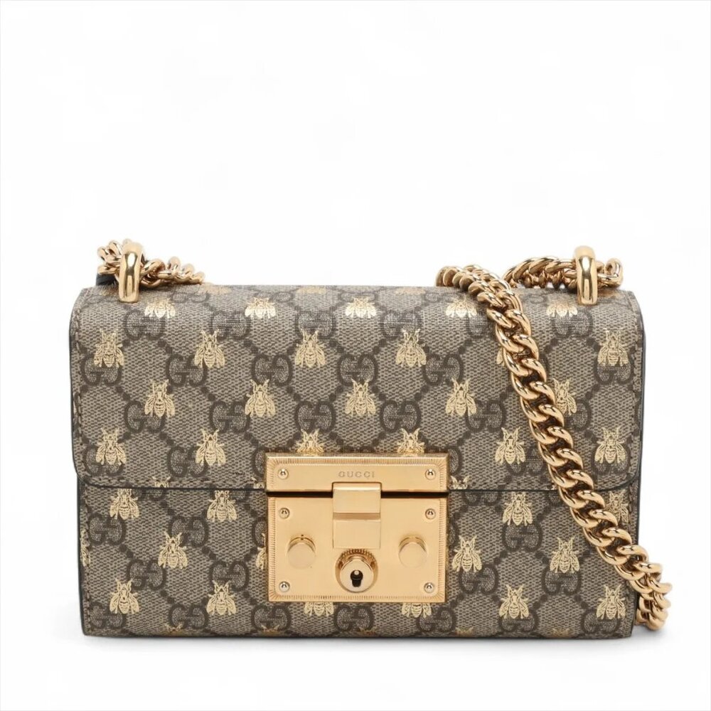 👜 GUCCI GG Supreme Padlock Small Shoulder Bag with Chain PVC & Leather – Beige